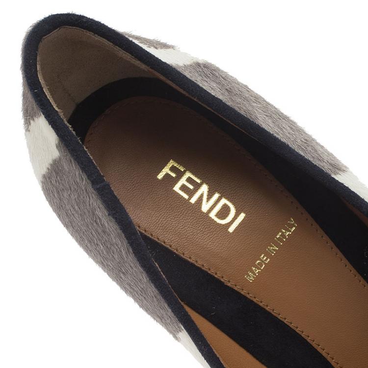 Pre Owned Fendi Grey and White Hair On Zebra Print Diamond Heel Pumps Size 39