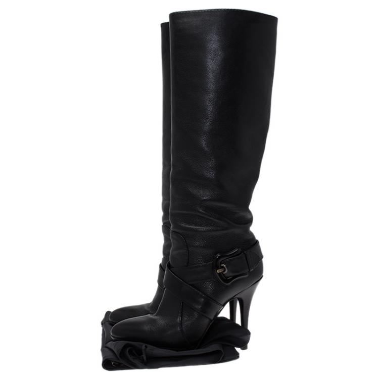 مملوكة مسبقًا Fendi Black Leather B Buckle Knee Length Boots Size 39.5