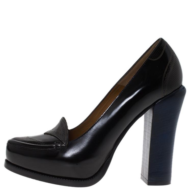 Pre Owned Fendi Two Tone Patent Leather Austin Loafer Pumps Size 37