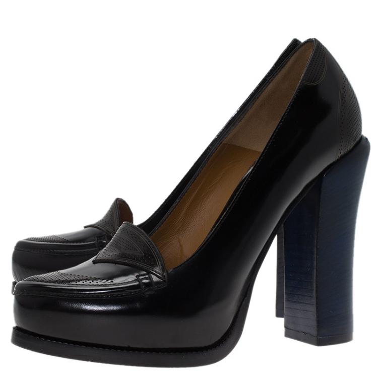 Pre Owned Fendi Two Tone Patent Leather Austin Loafer Pumps Size 37