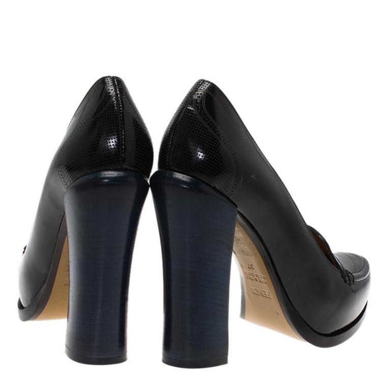 Pre Owned Fendi Two Tone Patent Leather Austin Loafer Pumps Size 37