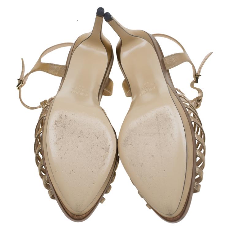 Pre Owned Fendi Bronze Leather T Bar Platform Sandals Size 39