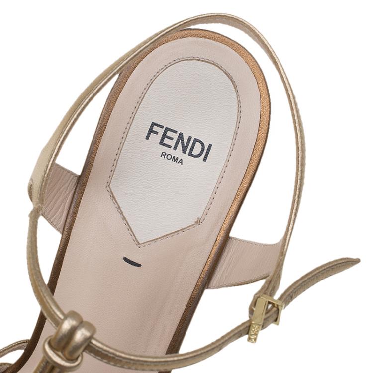 Pre Owned Fendi Bronze Leather T Bar Platform Sandals Size 39
