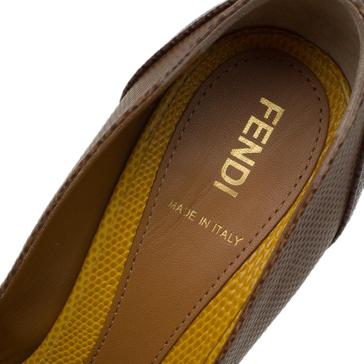 Pre Owned Fendi Two Tone Lizard Fendista Peep Toe Platform Pumps Size 37