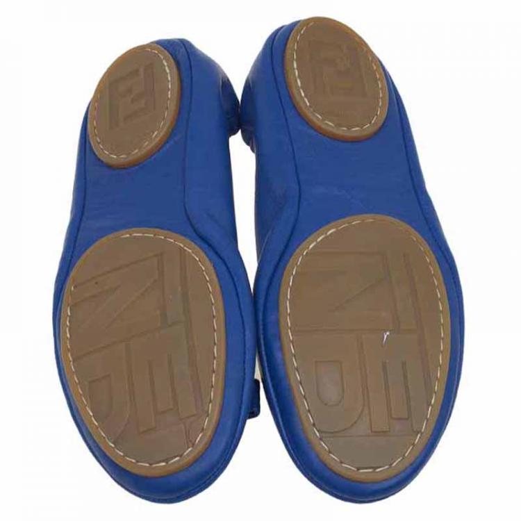 Pre Owned Fendi Blue Leather Let's Dance Bow Ballet Flats Size 38
