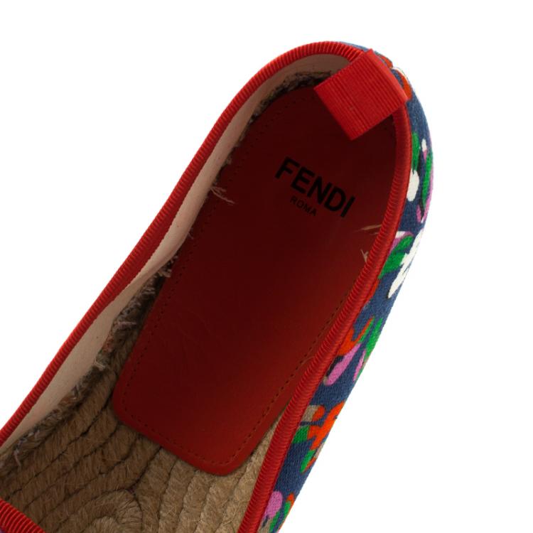 Pre Owned Fendi Muticolor Roma Printed Canvas And Leather Cap Toe Espadrilles Size 38.5