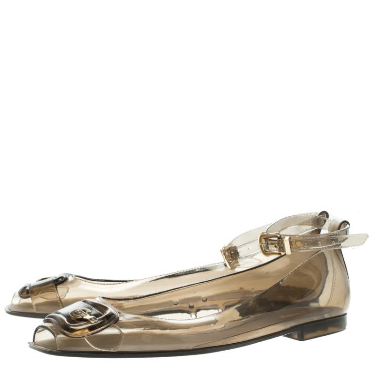 مملوكة مسبقًا Fendi Grey Jelly Peep Toe Ankle Strap Ballet Flats Size 40
