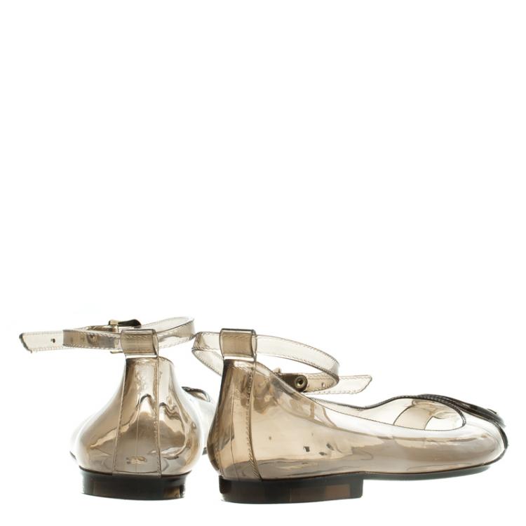 مملوكة مسبقًا Fendi Grey Jelly Peep Toe Ankle Strap Ballet Flats Size 40