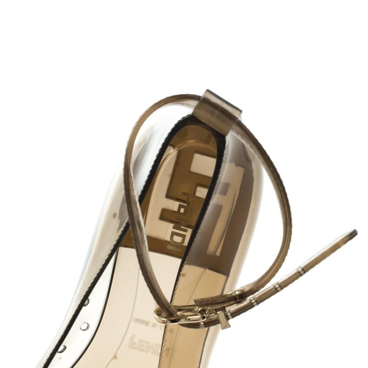 مملوكة مسبقًا Fendi Grey Jelly Peep Toe Ankle Strap Ballet Flats Size 40