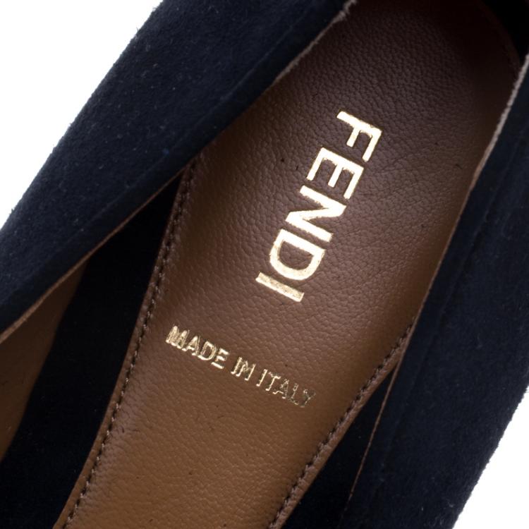 مملوكة مسبقًا Fendi Dark Blue Suede Studded Heel Smoking Slippers Size 39.5