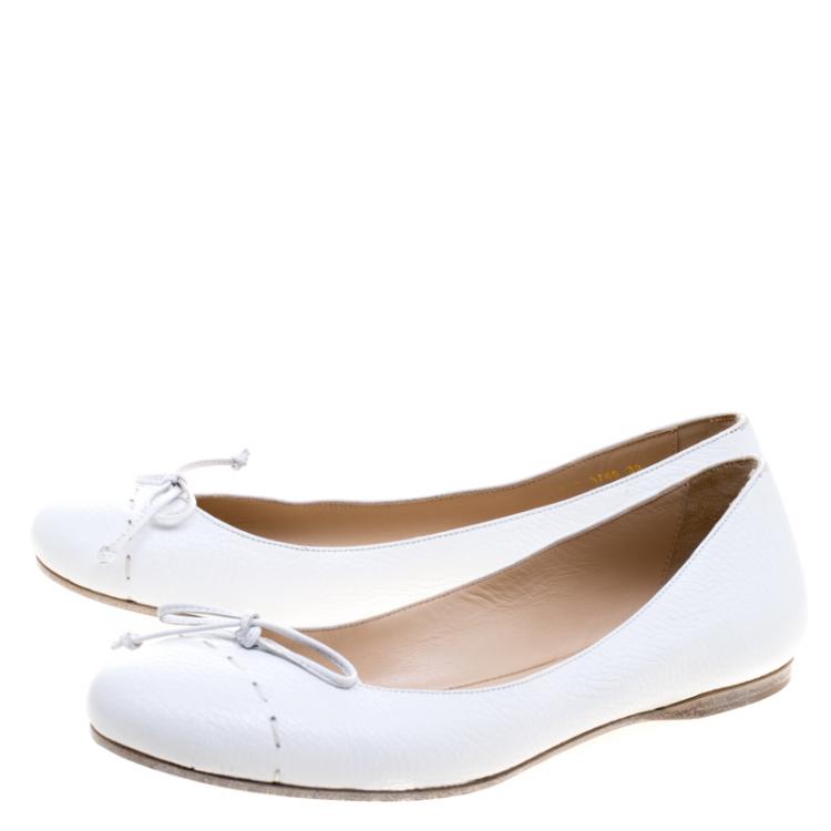 Fendi White Leather Bow Ballet Flats 