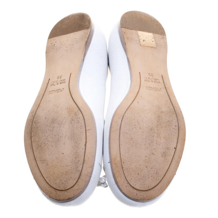مملوكة مسبقًا Fendi White Leather Bow Ballet Flats Size 39