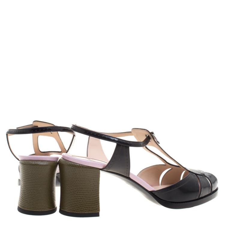Pre Owned Fendi Two Tone Leather Ankle Strap Sandals Size 42