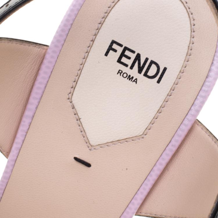 Pre Owned Fendi Two Tone Leather Ankle Strap Sandals Size 42