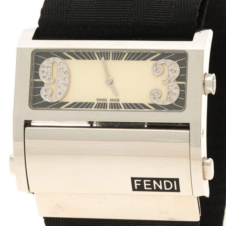 Pre Owned Fendi Cream Stainless Steel Orologi 1120G  Women's Wristwatch 45 mm