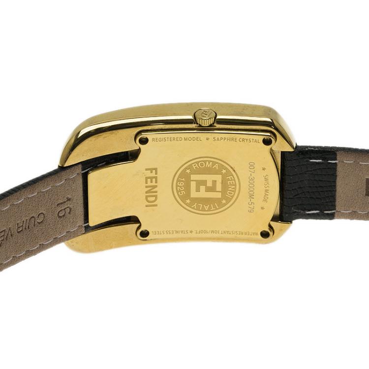 Pre Owned Fendi Black Gold Plated Stainless Steel Chameleon Woman's Wristwatch 18MM