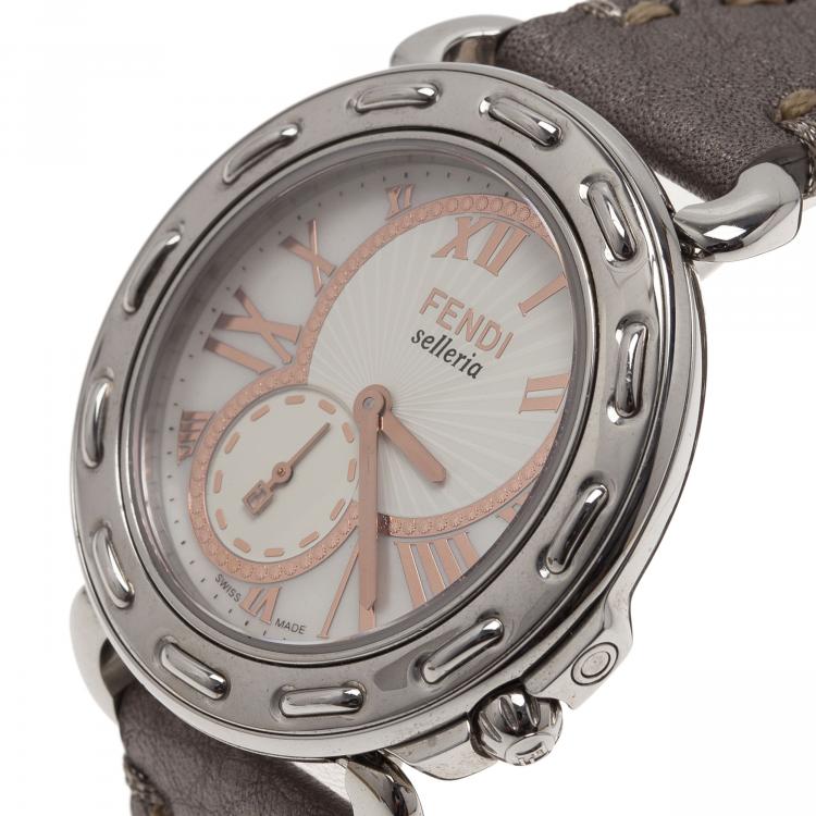 Pre Owned Fendi White Stainless Steel Selleria Women's Wristwatch 37MM