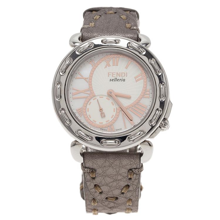 Pre Owned Fendi White Stainless Steel Selleria Women's Wristwatch 37MM