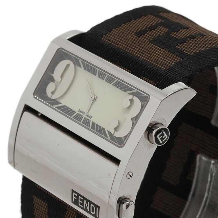 Pre Owned Fendi Cream Stainless Steel Zip Code Women's Wristwatch 44MM