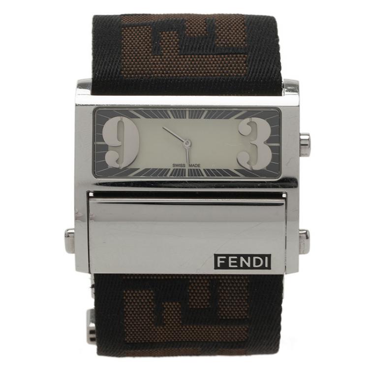 Pre Owned Fendi Cream Stainless Steel Zip Code Women's Wristwatch 44MM