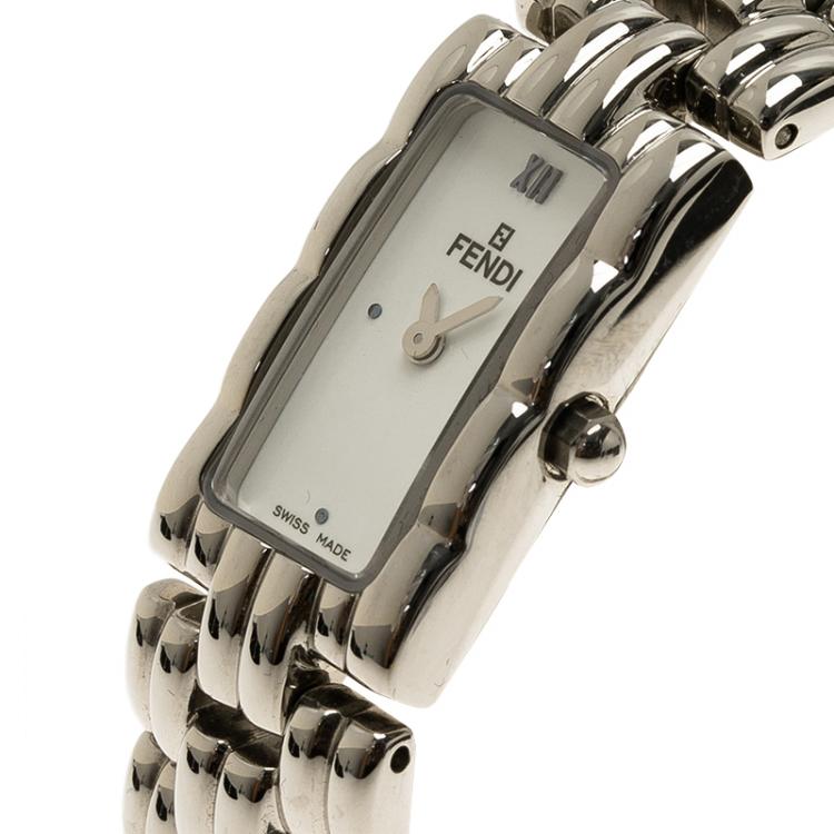 Pre Owned Fendi White Stainless Steel Classic Women's Wristwatch 15MM