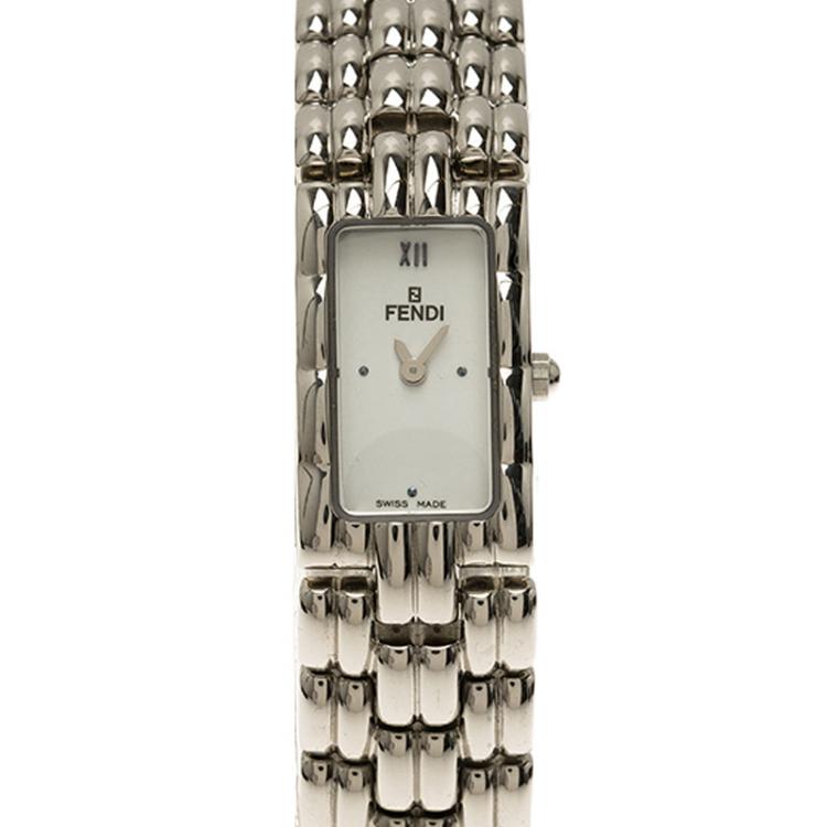 Pre Owned Fendi White Stainless Steel Classic Women's Wristwatch 15MM