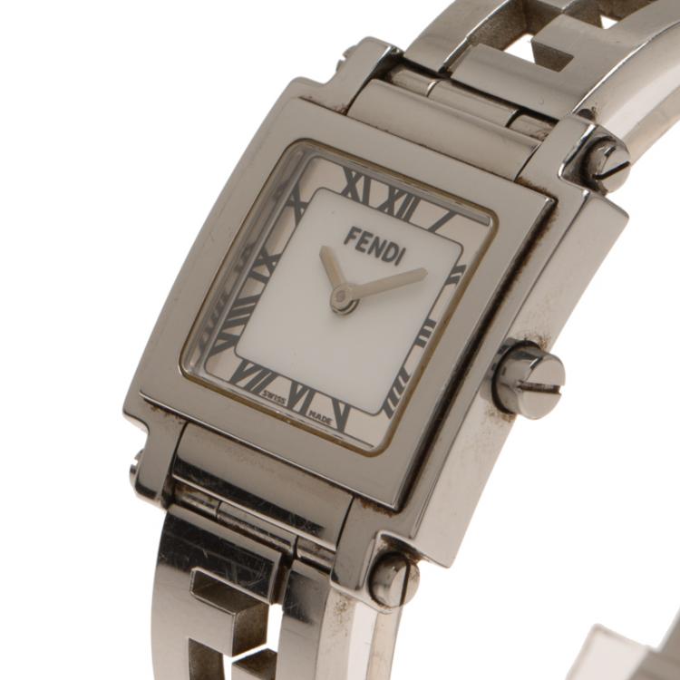 Pre Owned Fendi Silver Stainless Steel Quadro Women's Wristwatch 25MM
