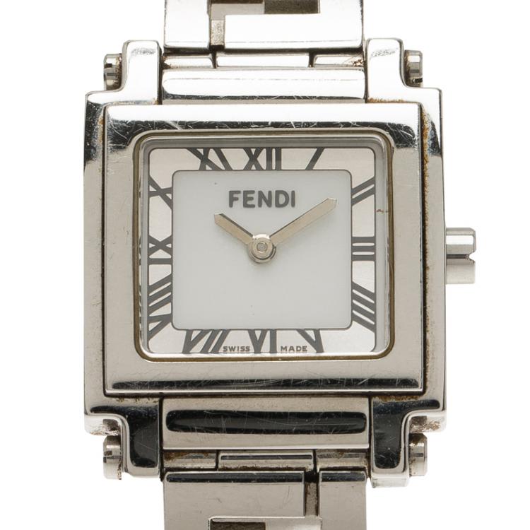 Pre Owned Fendi Silver Stainless Steel Quadro Women's Wristwatch 25MM