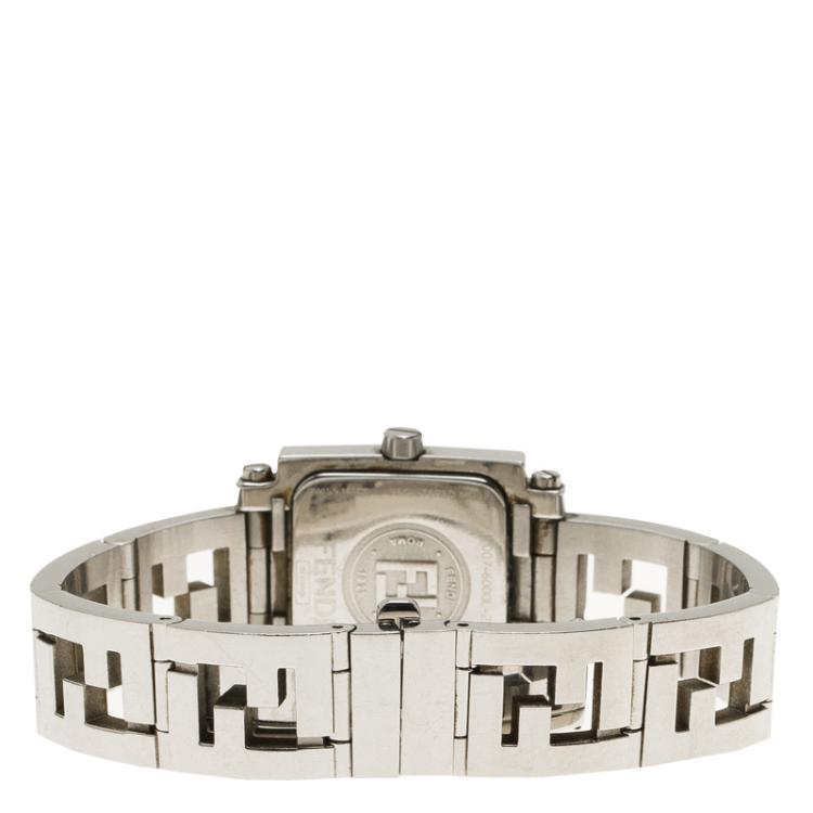 Pre Owned Fendi Silver Stainless Steel Quadro Women's Wristwatch 25MM