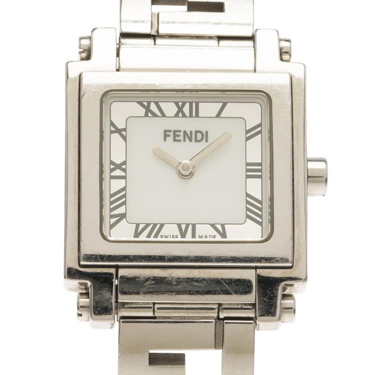 Pre Owned Fendi Silver Stainless Steel Quadro Women's Wristwatch 25MM