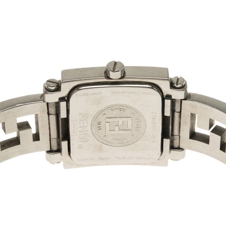 Pre Owned Fendi Silver Stainless Steel Quadro Women's Wristwatch 25MM