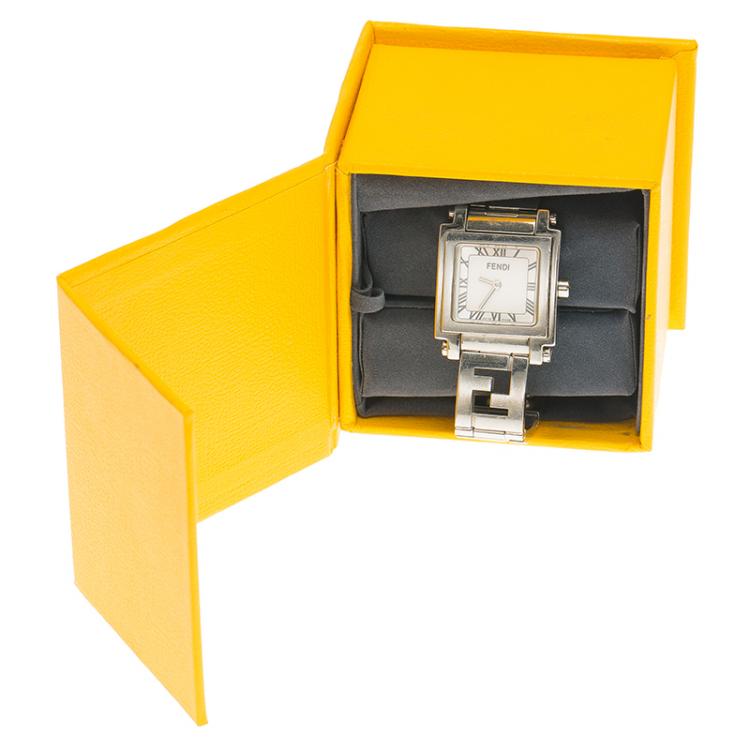 Pre Owned Fendi Silver Stainless Steel Quadro Women's Wristwatch 25MM