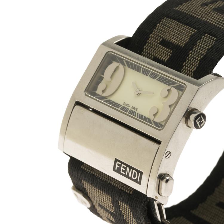 Pre Owned Fendi White Stainless Steel Zip Code Women's Wristwatch 38MM