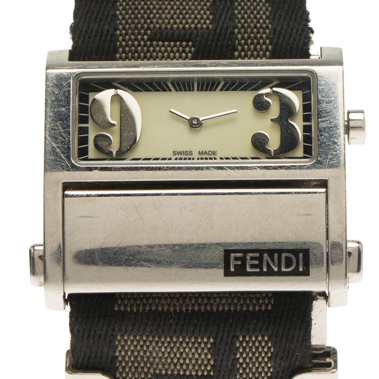 Pre Owned Fendi White Stainless Steel Zip Code Women's Wristwatch 38MM