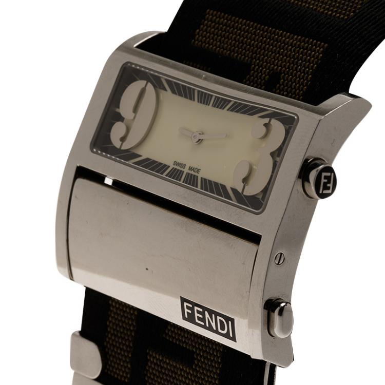 Pre Owned Fendi Cream Stainless Steel Zip Code Women's Wristwatch 40MM