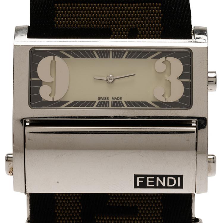 Pre Owned Fendi Cream Stainless Steel Zip Code Women's Wristwatch 40MM