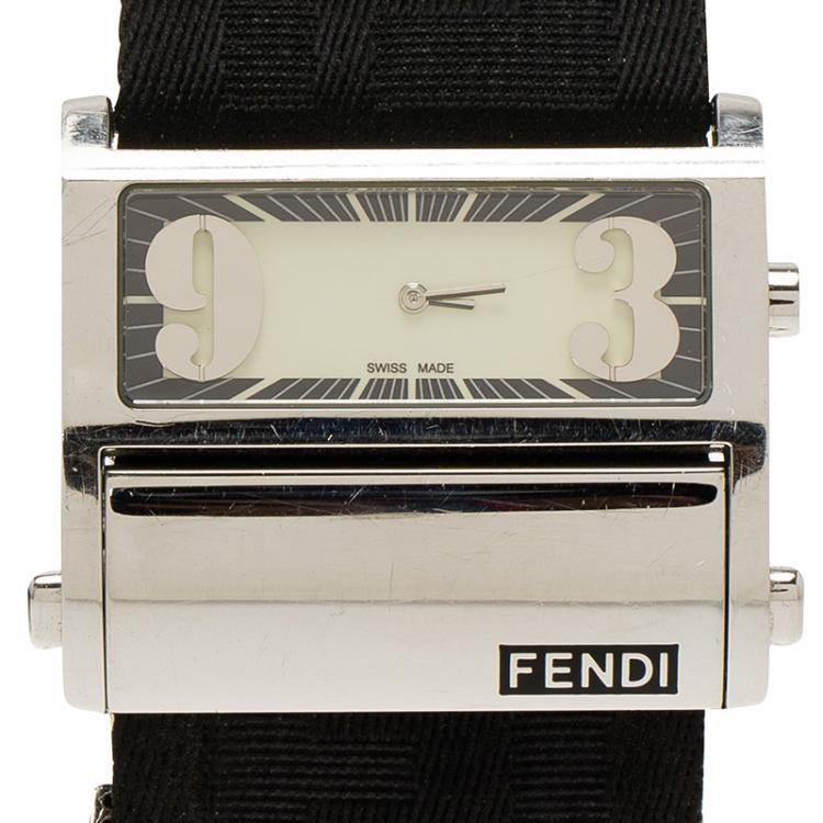 Pre Owned Fendi Cream Stainless Steel Zip Code Women's Wristwatch 44MM