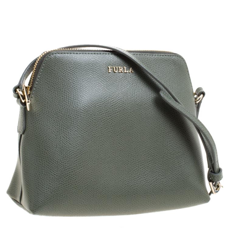 Pre Owned Furla Fern Green Leather Boheme Crossbody Bag