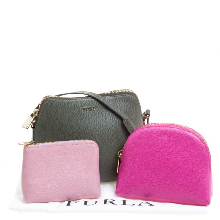 Pre Owned Furla Fern Green Leather Boheme Crossbody Bag