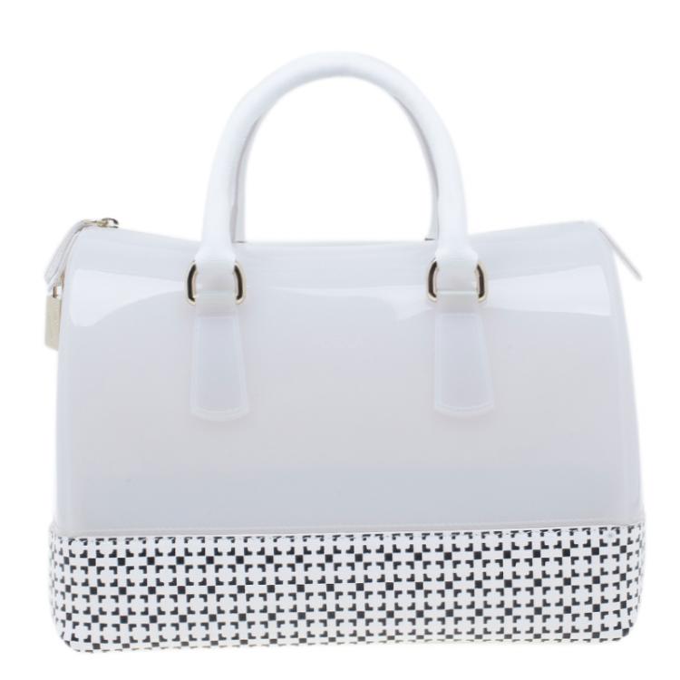 Pre Owned Furla White Rubber Candy Satchel