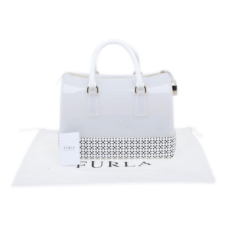 Pre Owned Furla White Rubber Candy Satchel