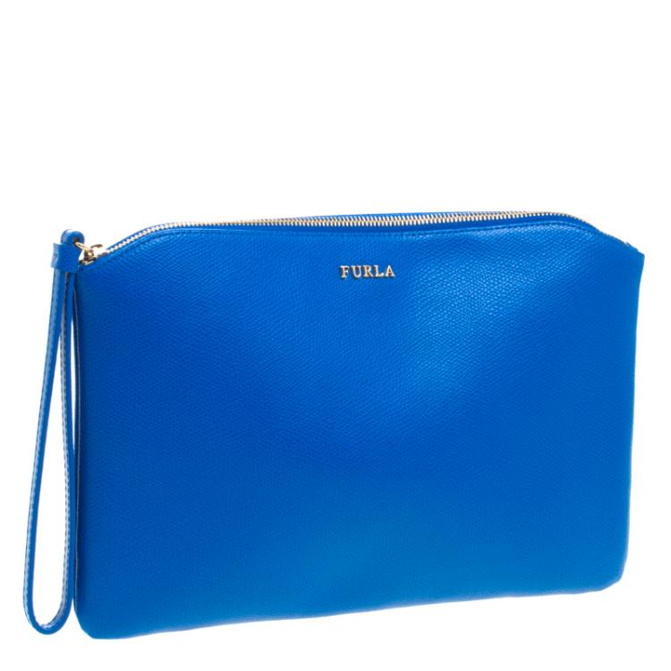 Pre Owned Furla Blue/Pink/Green Leather Set of 3 Cosmetic Pouch