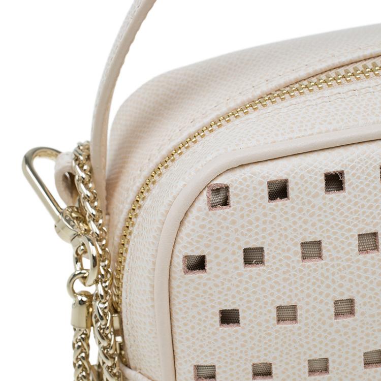Pre Owned Furla Cream  Perforated Leather Mini Yo-Yo Crossbody Bag