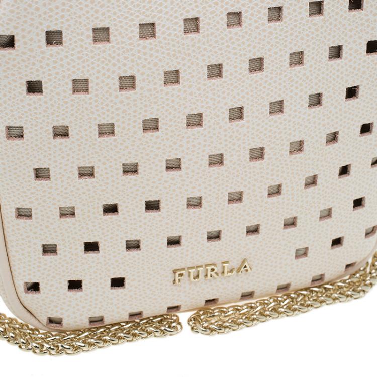 Pre Owned Furla Cream  Perforated Leather Mini Yo-Yo Crossbody Bag