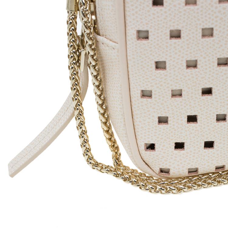 Pre Owned Furla Cream  Perforated Leather Mini Yo-Yo Crossbody Bag