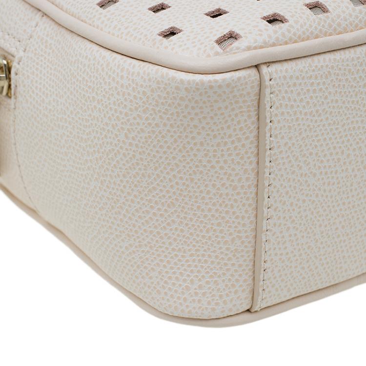 Pre Owned Furla Cream  Perforated Leather Mini Yo-Yo Crossbody Bag