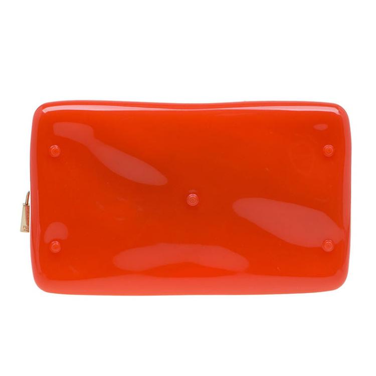 Pre Owned Furla Red Orange Glossy Rubber Candy Satchel