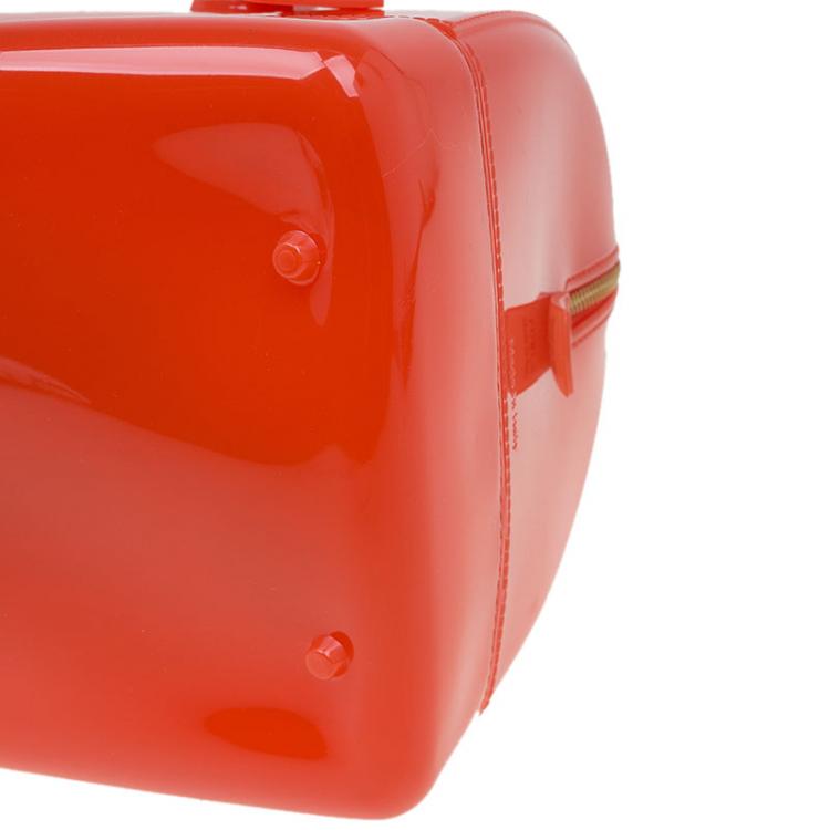 Pre Owned Furla Red Orange Glossy Rubber Candy Satchel