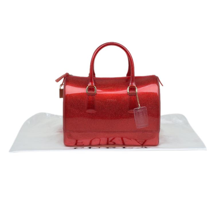 Pre Owned Furla Red Glitter Rubber Candy Satchel Bag