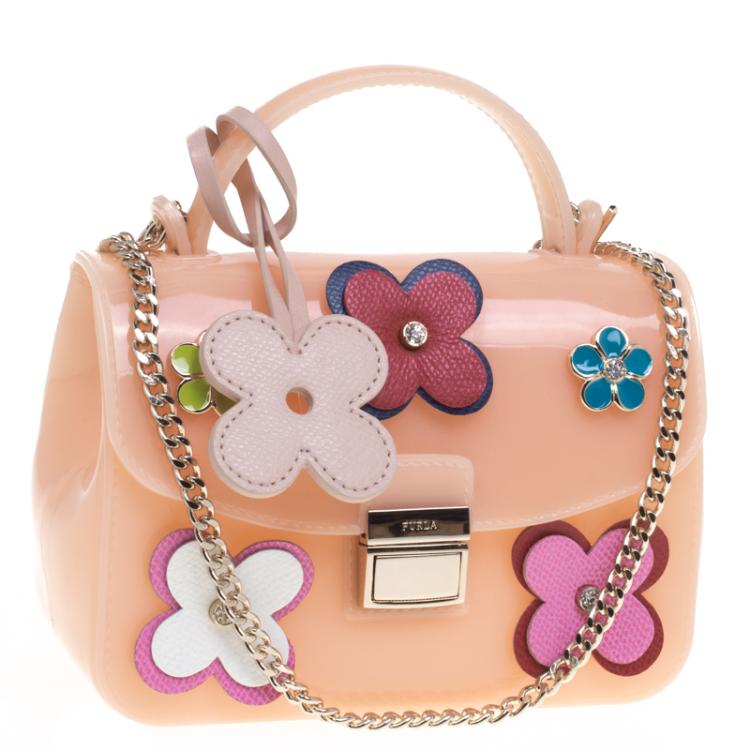 مملوكة مسبقًا Furla Peach Floral Candy Bon Bon Crossbody Bag